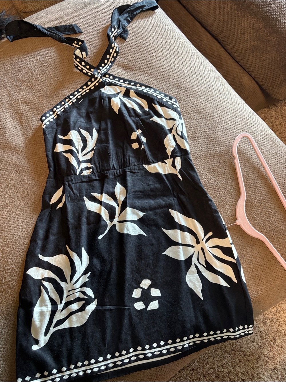 LOFT Black and White Halter Midi Dress